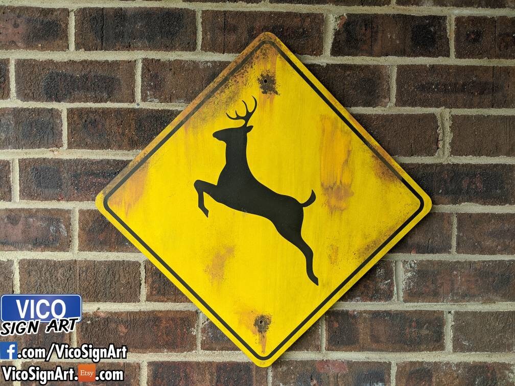 Deer Crossing Recreated Road Sign Art Etsy