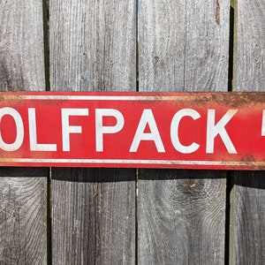 Wolfpack Road - Hand-Painted Sign Art, Faux Rusted Metal Style Wall Art, MDF Wood, College Gift