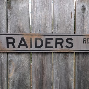 Raiders Road - Hand-Painted Sign Art, Faux Rusted Metal Style Wall Art, MDF Wood, Home Decor, Football Fan Gift