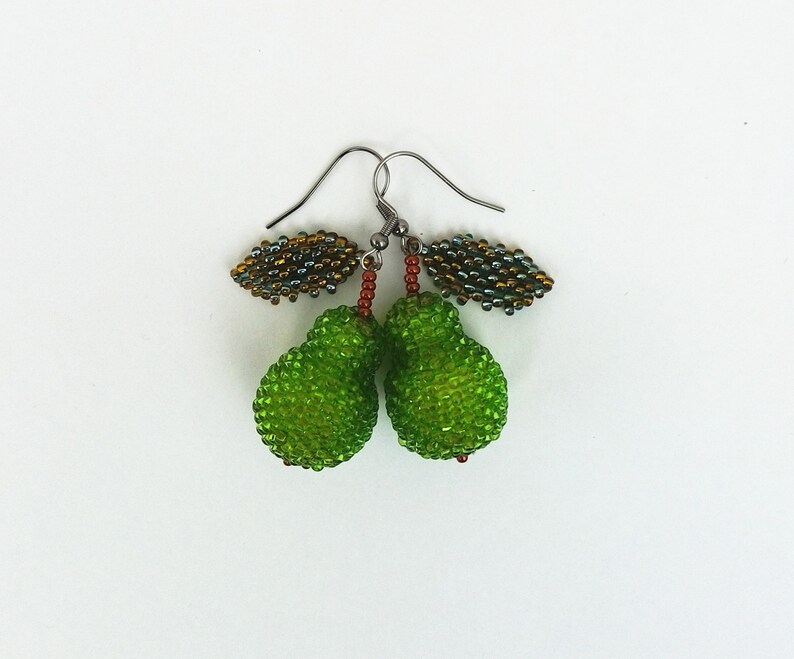 Fresh Green Pear Earrings. Beaded Fruit Earrings for Her. Etsy