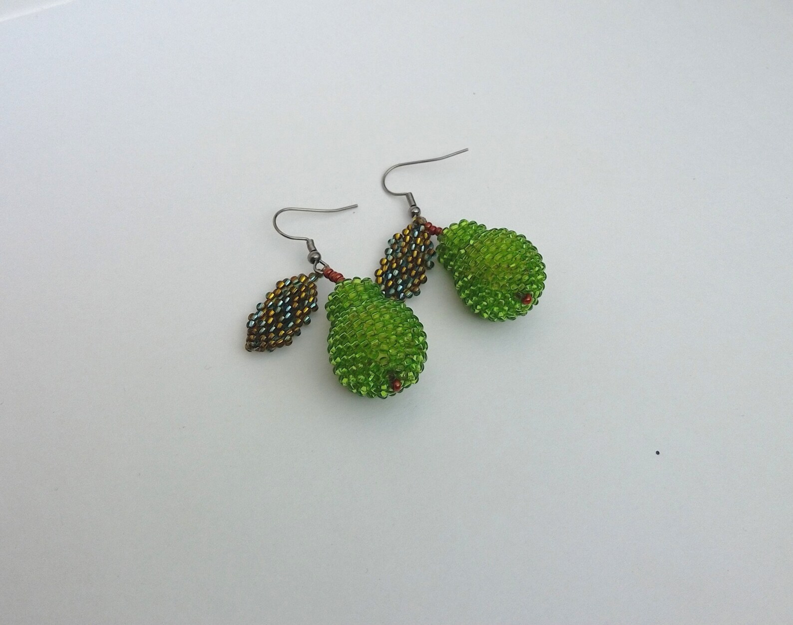 Fresh Green Pear Earrings. Beaded Fruit Earrings for Her. Etsy