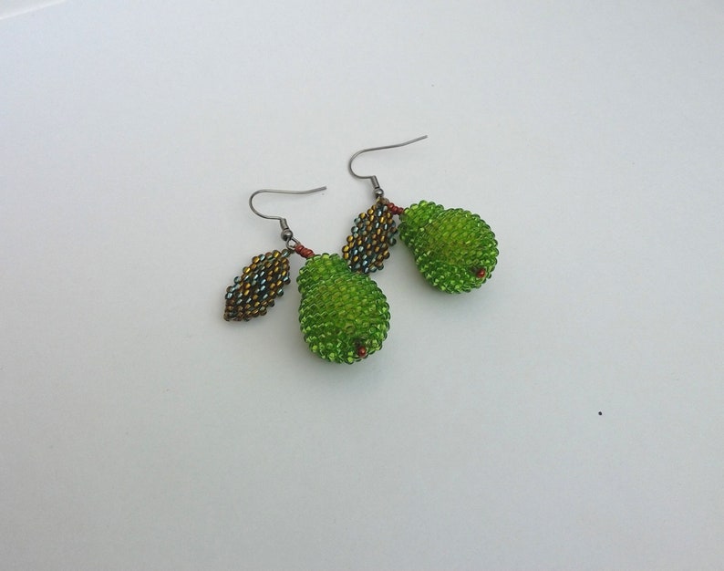 Fresh Green Pear Earrings. Beaded Fruit Earrings for Her. Etsy