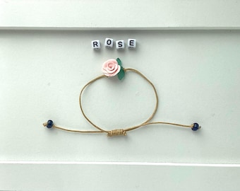 Handmade rose bracelet. Friendship bracelet withpink rose flower. Adjustable cord bracelet.