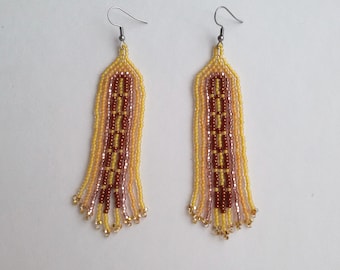 Shimmering yellow fringe earrings. Long boho earrings for bohemian wedding.