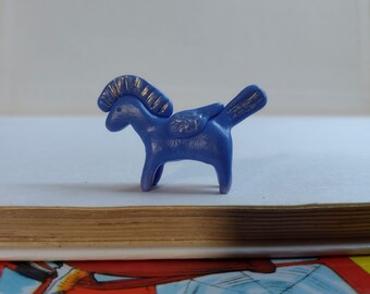 Small blue horse with wings, small friend for you. Miniature sculpture of horse. Horse figurine.