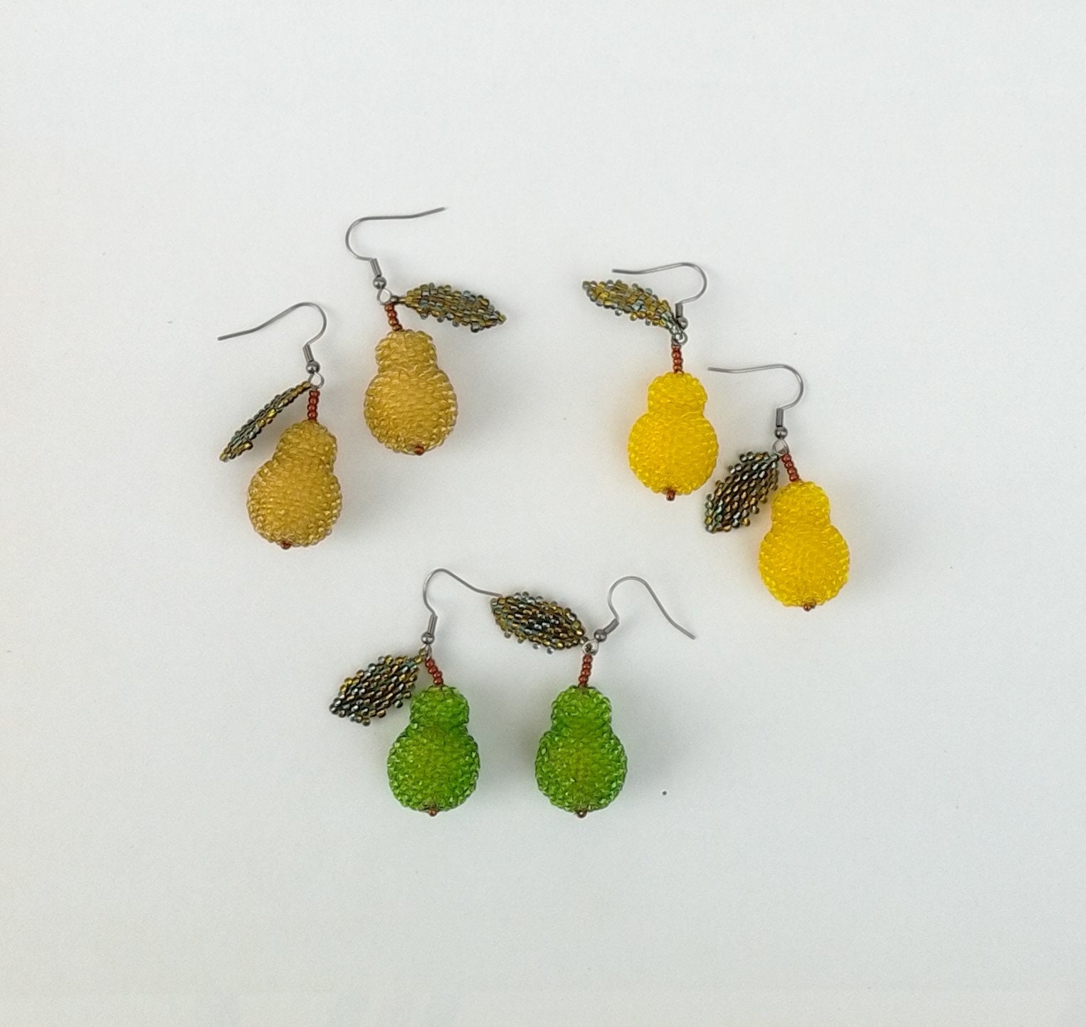 Fresh Green Pear Earrings. Beaded Fruit Earrings for Her. Etsy