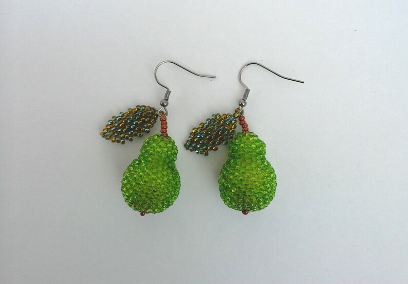 Fresh Green Pear Earrings. Beaded Fruit Earrings for Her. Etsy
