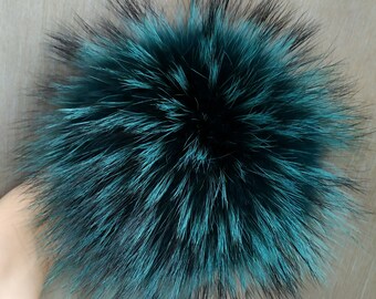 Emerald Real Fur Pom Pom Raccon Pompom for Hat Large