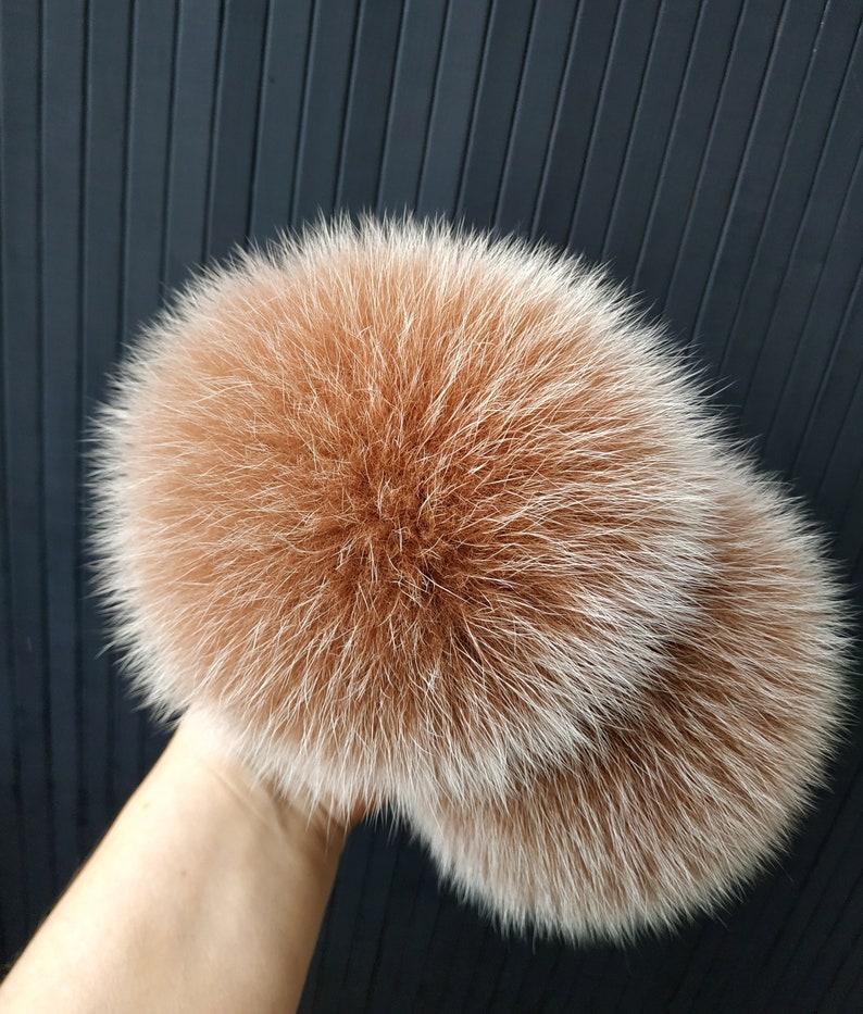 7Beige Fox Fur Pom Poms Pompom Fox Fur Pom Pom for Beanies Large Fur Pompom Real Fur Pom Pom Beige Fox Pompom for Hat Christmas Fur Gifts