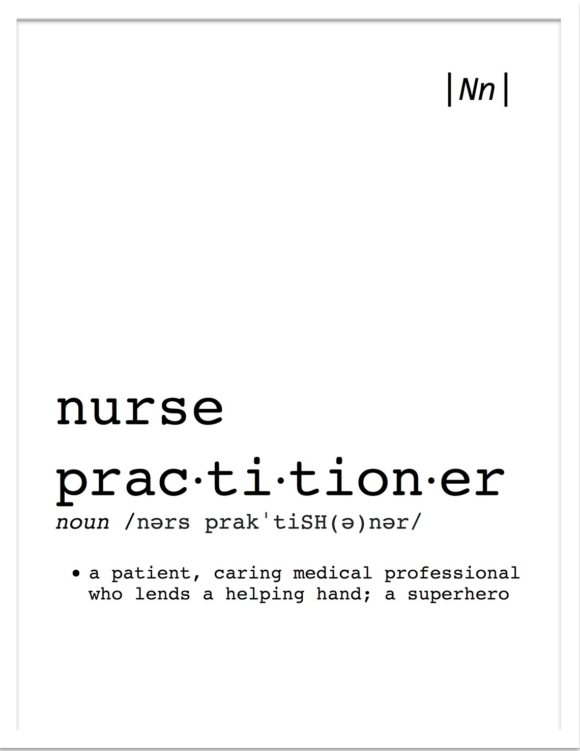 Nurse Practitioner Printable Definition, Medical Office or Wall Decor
