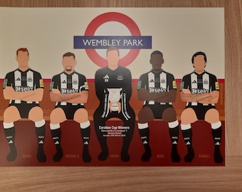 REDUCED PRICE: Newcastle United Carabao Cup Winners 2025 (A3) Print - Burn / Bruno G. / Howe / Isak / Tonali