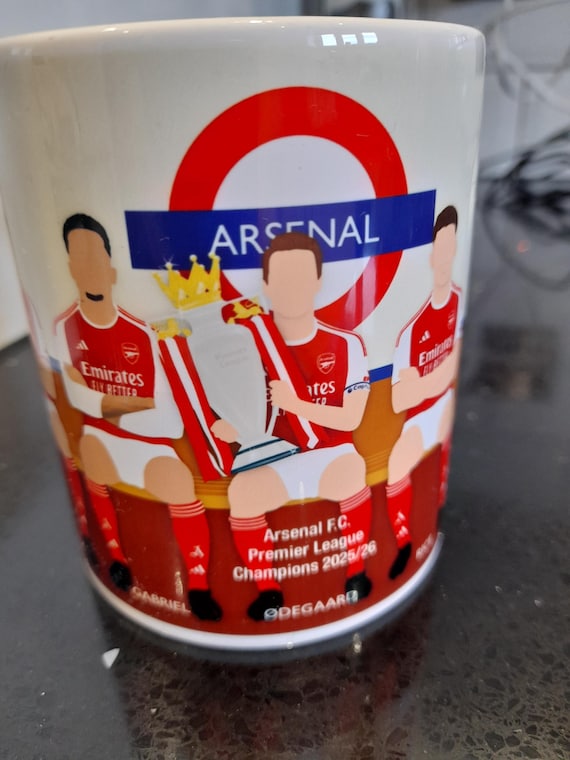 Arsenal F.C. Premier League Champions 2025/26 Mug - Raya / Saliba / Gabriel / Odegaard / Saka  / Rice / Gyökeres