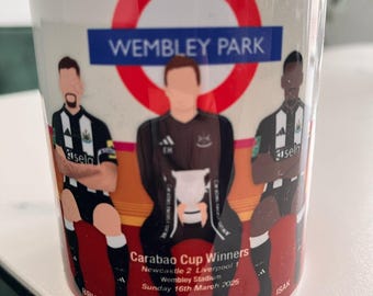 REDUCED PRICE: Newcastle United Carabao Cup Winners 2025 Mug - Burn / Trippier / Bruno G. / Howe / Isak / Tonali / Joelinton