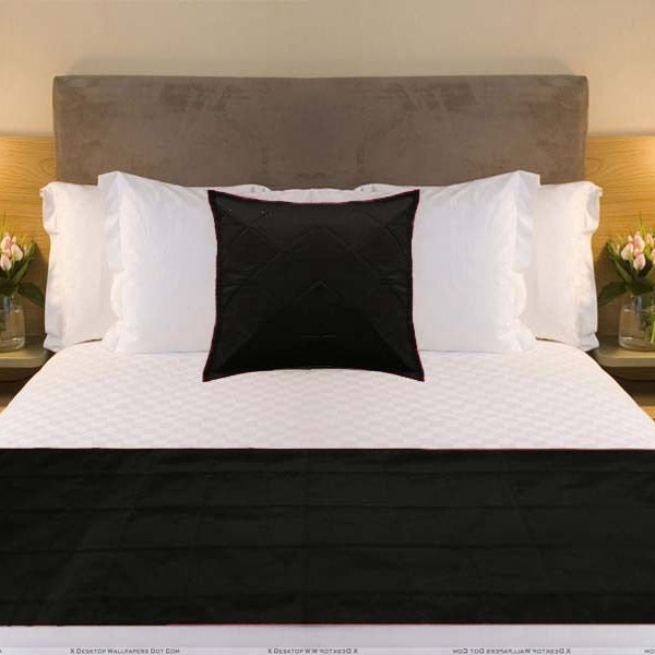 Black Bed Runner - Quilted Polyester - With Coordinated Cushion Cover - King Queen Twin Sizes