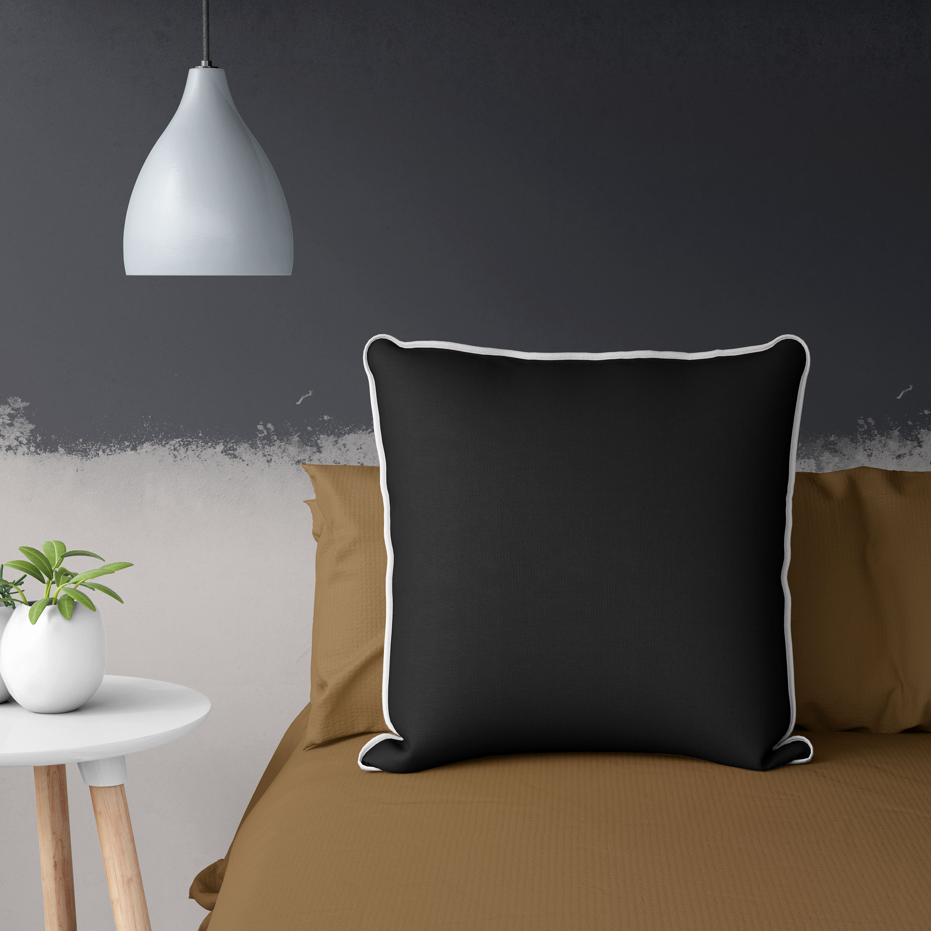 Black Decorative Cushion Cover Cotton With White Piping Solid Etsy