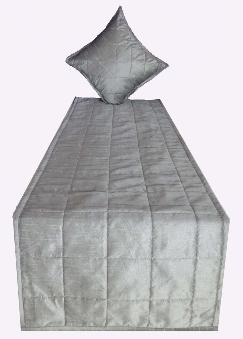 Gray Bed Runner Quilted Polyester With Coordinated Cushion Etsy