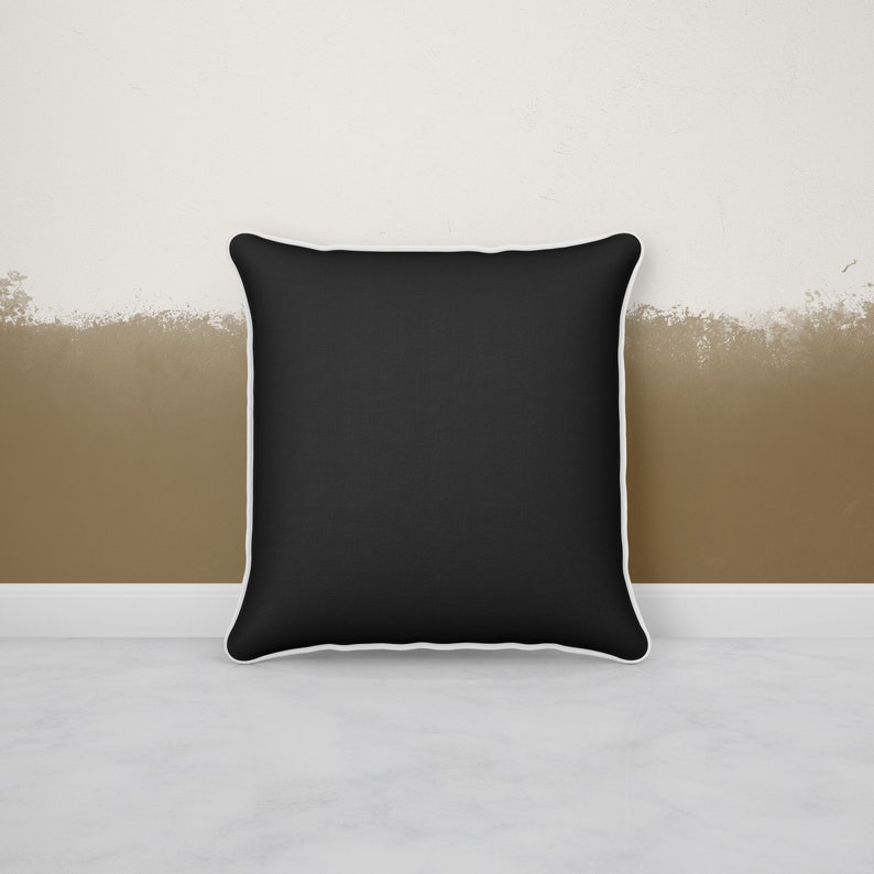 Black Decorative Cushion Cover Cotton With White Piping Solid Etsy