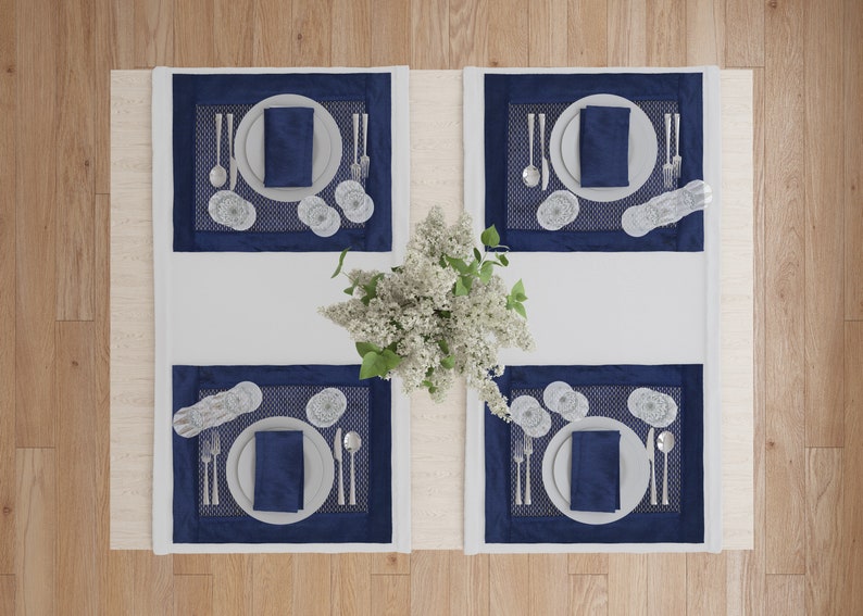 Placemats and Napkins Sets Decorative Kantha Work Navy Etsy