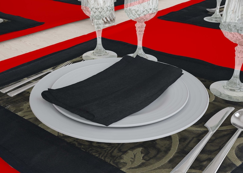 Placemats and Napkins Set of 4 Black Floral Polyester Etsy