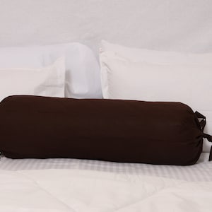 Brown Bolster Pillowcase Quilted Cotton Neck Roll Cushion Cover  Solid 6&quot; Diameter Long