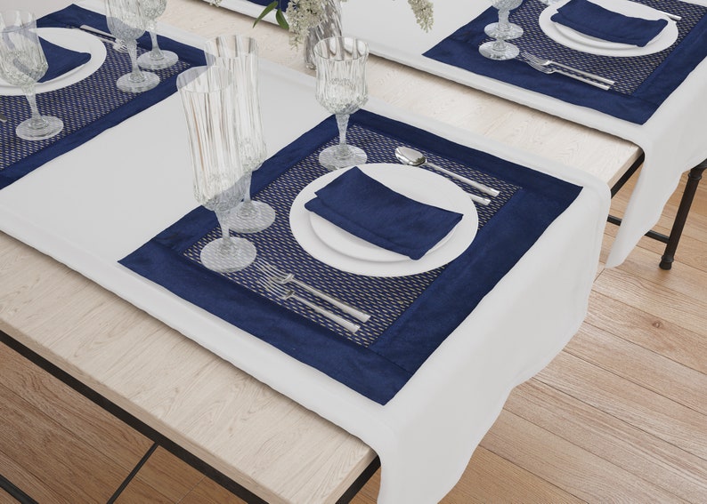 Placemats and Napkins Sets Decorative Kantha Work Navy Etsy