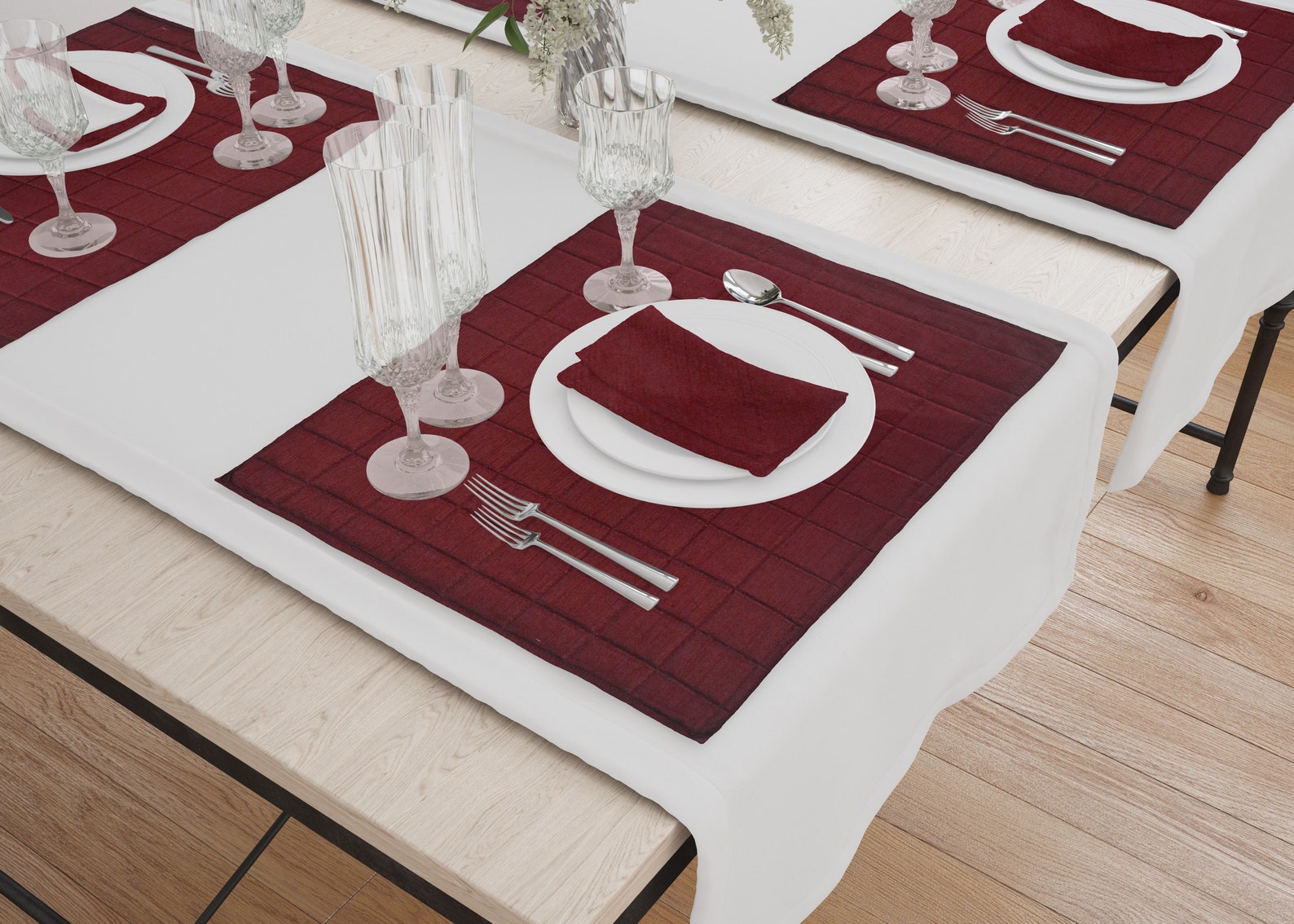 Placemats And Napkins Set of 4 Burgundy Quilted Polyester Etsy