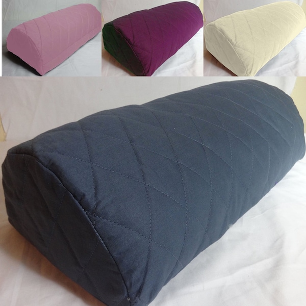 Halfmoon Bolster Pillowcase - Quilted Cotton Cushion Cover Gray / Brown /Pink/ Purple Plum/ Ivory/Blue