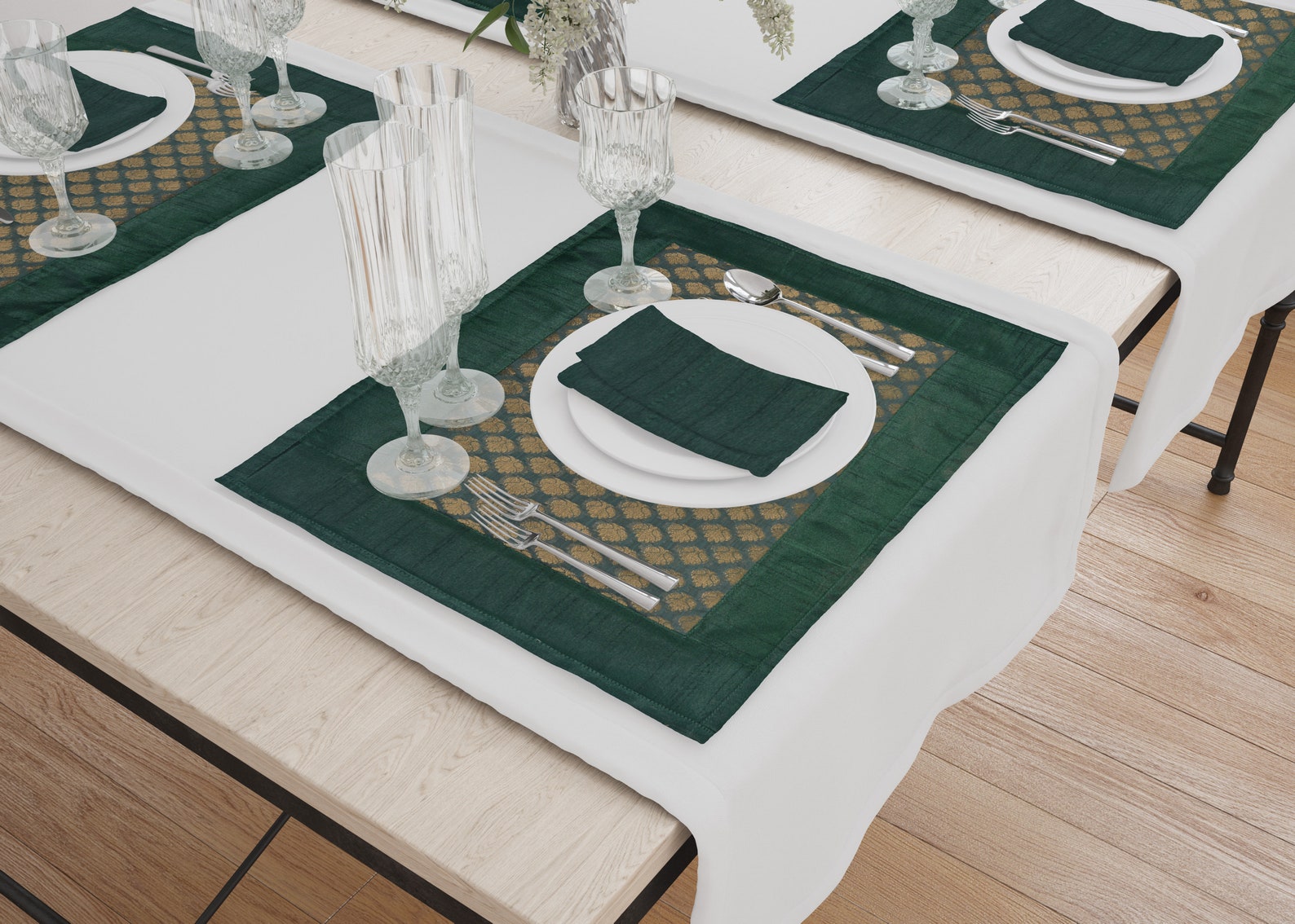 Placemats And Napkins Set of 4 Bottle Green Polyester with Etsy