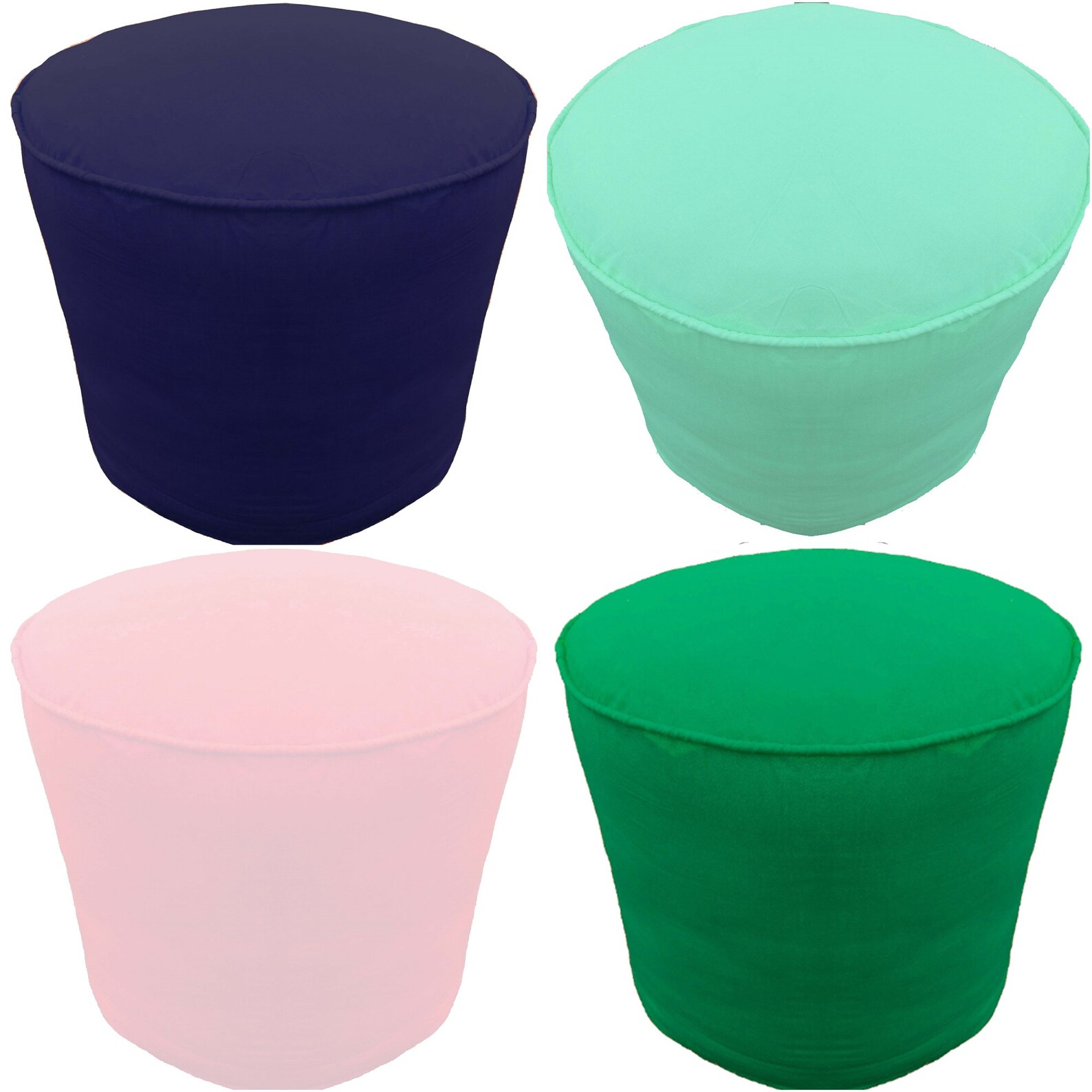 Round Pouf Cover With Piping Cotton Removable Ottoman Etsy