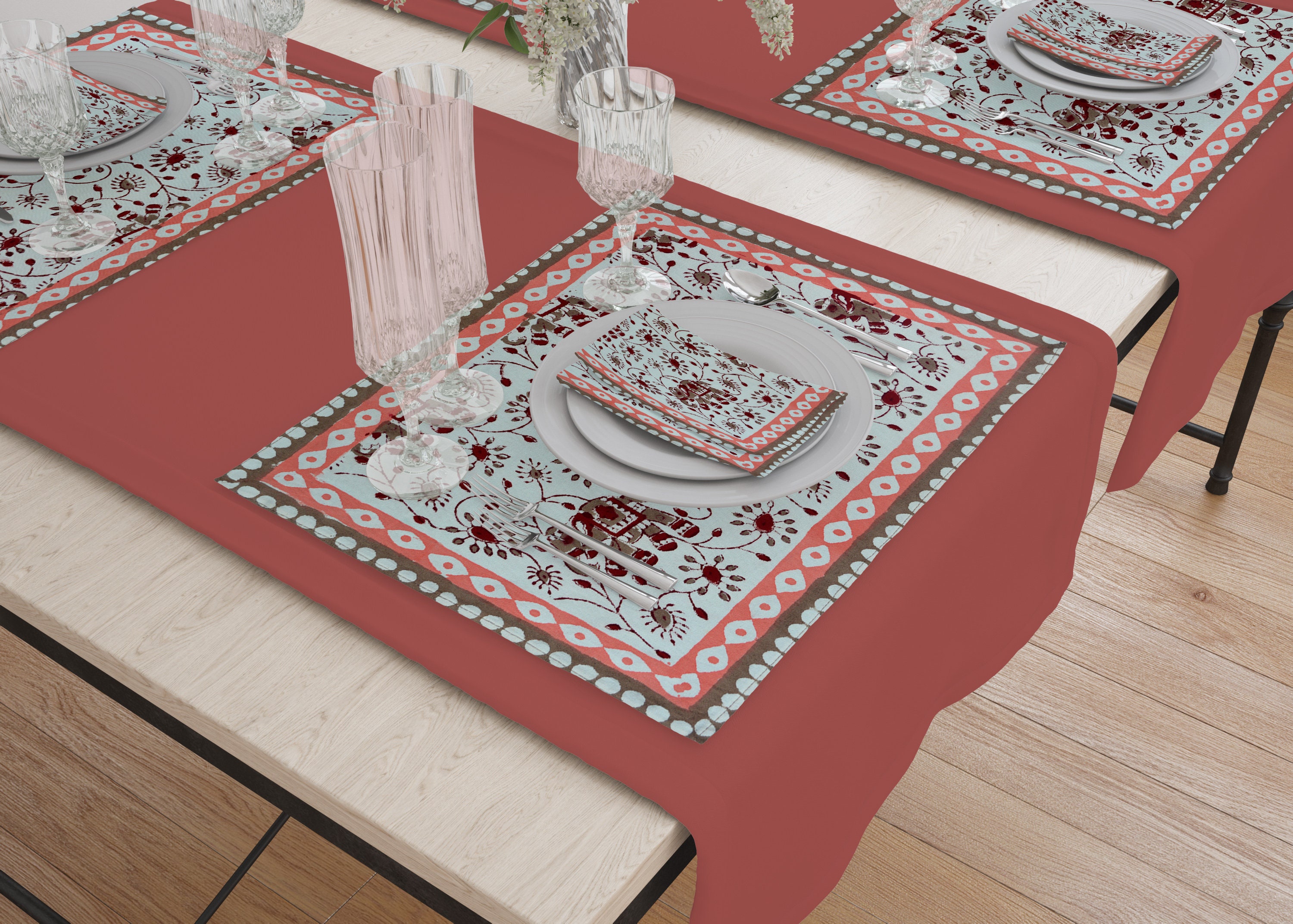 Placemats And Napkins Set of 4 Brown Cotton with Animal Etsy