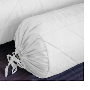 White Quilted Bolster Cover with Drawstring- Long Round Cylindrical Cover for Yoga ,Leg Rest or for Meditation- Cotton 3&quot; 4&quot; 6&quot; 8&quot; 10&quot; size