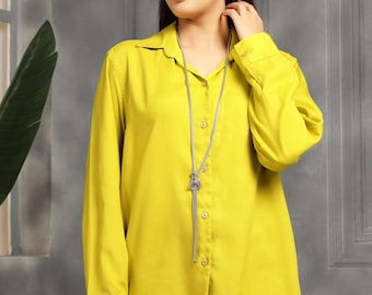 Camisa extragrande con botones en amarillo limón | Cómoda | Tejido de rayón y viscosa | Fresca, llamativa y hermosa (tallas de 34” a 52”) XS a 6XL