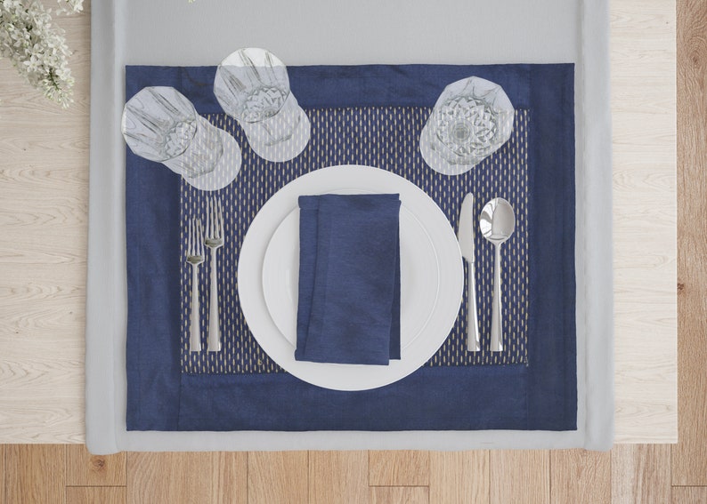 Placemats and Napkins Sets Decorative Kantha Work Navy Etsy