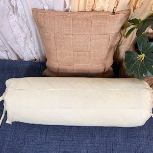 Ivory Quilted Bolster Cover- Long Round Cylindrical Cushion Cover for Yoga ,Leg Rest or for Meditation- Cotton Solid 3&quot; 4&quot; 6&quot; 8&quot; 10&quot; size