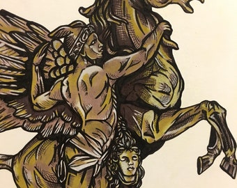 The creation of Pegasus, original drawing, 9" x 12"