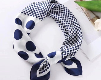 Square Polka Dots Mixed Print Silky Satin Scarf, Hair/Head/Neck Scarf 70x70cm