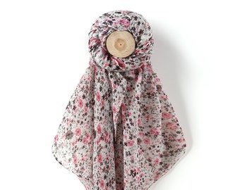 British Pink Daisy Flower Pattern Print Tassel Scarf