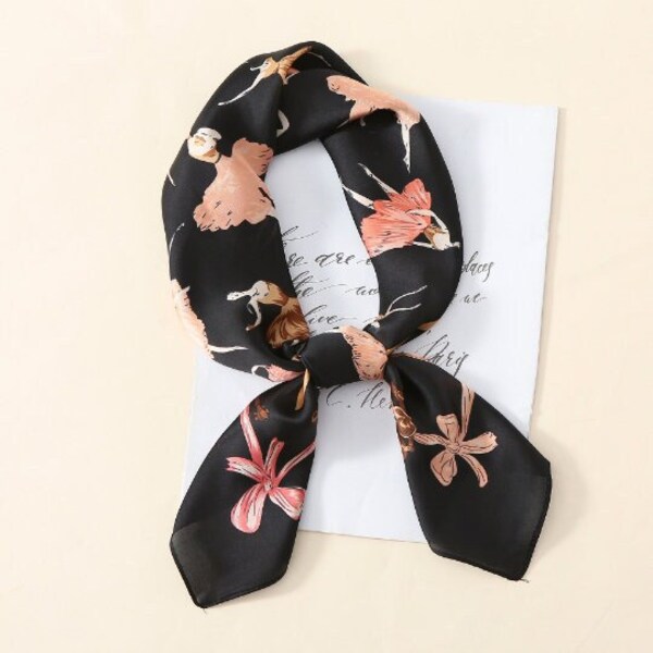 Square Ballet Ballerina Girl Print Satin Scarf