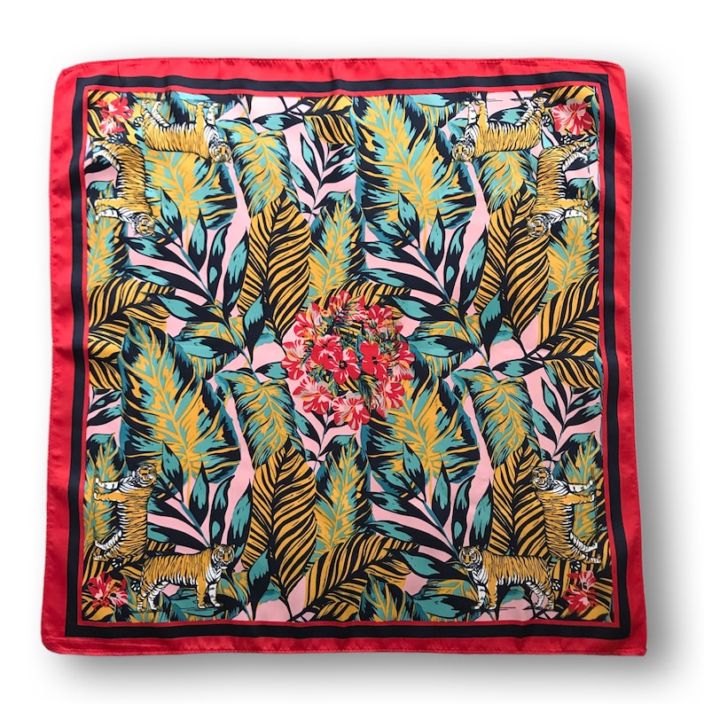 Square Animal Wild Tiger Print Silky Satin Scarf image 1