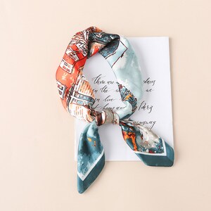 Square Watercolour Building Painting Print Silky Satin Scarf, Hair/Head/Neck Scarf 70x70