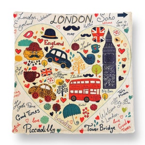 I Love London Themed Tourism Print Square Cushion/Pillow Cover/Cases for Home Office Sofa Couch 45x45