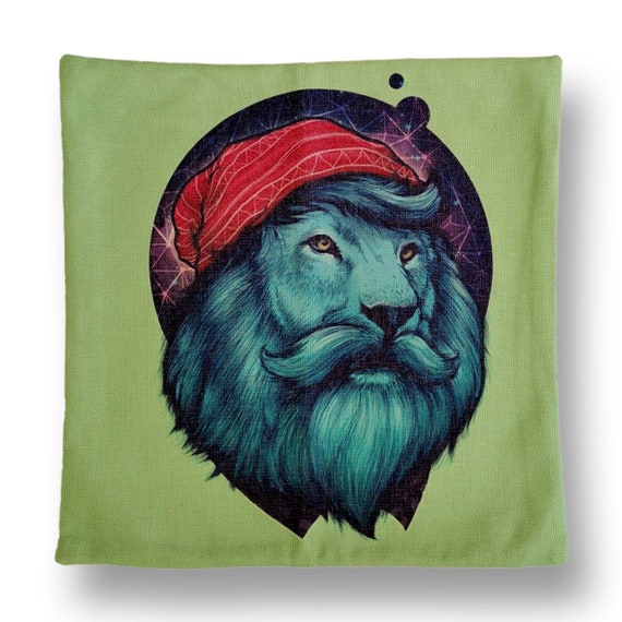 Lion Head in Turban Colourful Art Square Cushion Cover Home/Office/Sofa/Couch 