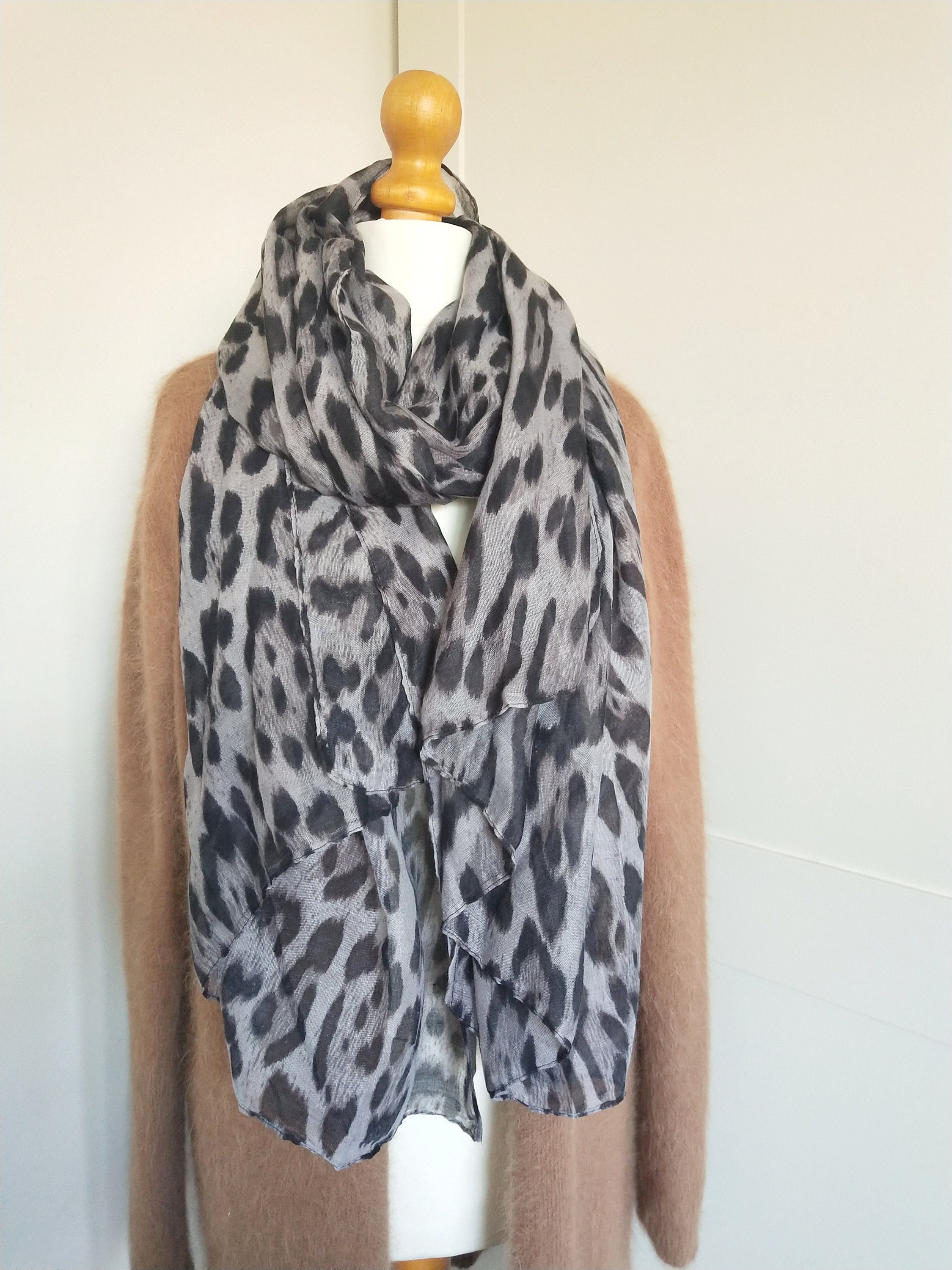 Lois Wool Mix Leopard Print Scarf - Grey