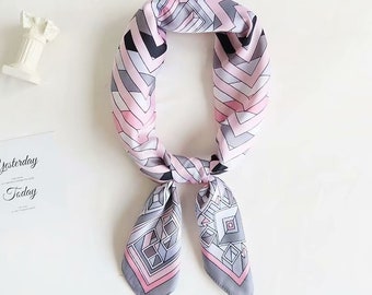 Square Stripy Print Silky Satin Scarf, Hair/Head/Neck Scarf 70x70