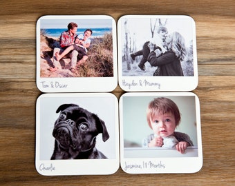 Personalisierte Foto-Untersetzer | Retro Familiengeschenk | Benutzerdefinierte Text Untersetzer Set