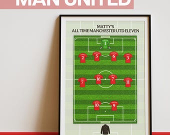 Manchester United Legends Print: Personalised Football Dream Team Wall Art
