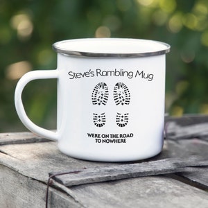 Personalised Rambler&#39;s Mug - Any Name & Message Added To The Mug - Enamel Mug / Walking Mug / Rambling Mug / Great for the Outdoors!!