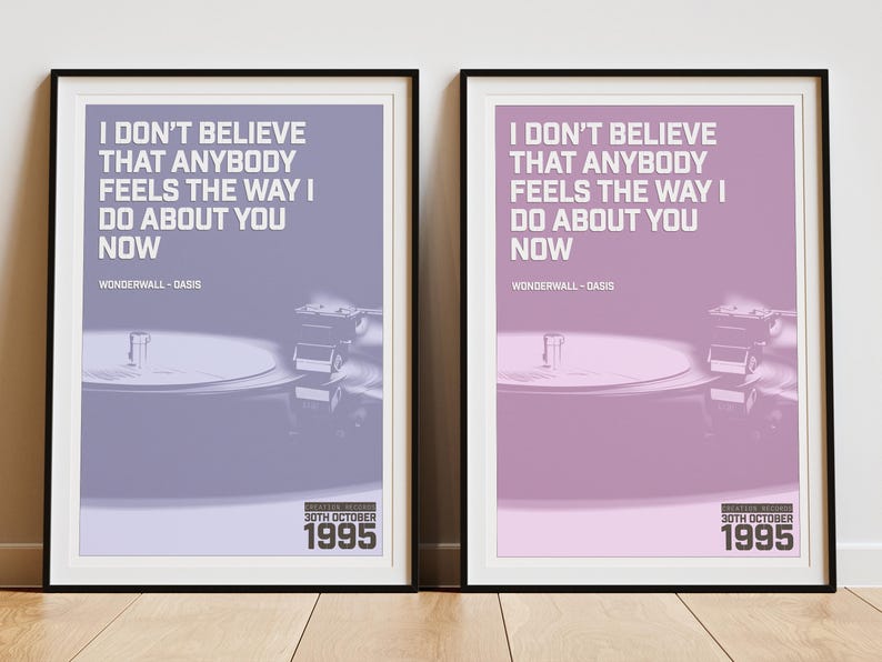 Wonderwall Text Oasis Wonderwall Lyric Print – Song Wall Art Poster - Etsy