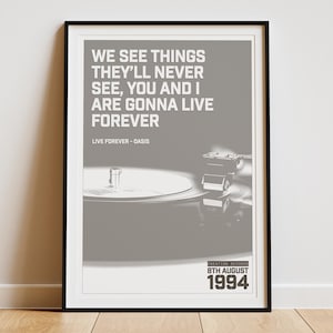 Live Forever - Oasis Lyric Fine Art Print. Choose Your Size & Colour.