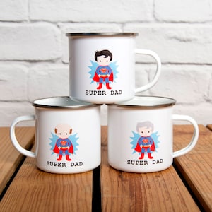 Super Dad Camping Mug. Personalised - Choose The Hair Colour - Father's Day Gift, Gift For Dad, Birthday Gift For Dad, Durable Enamel Mug
